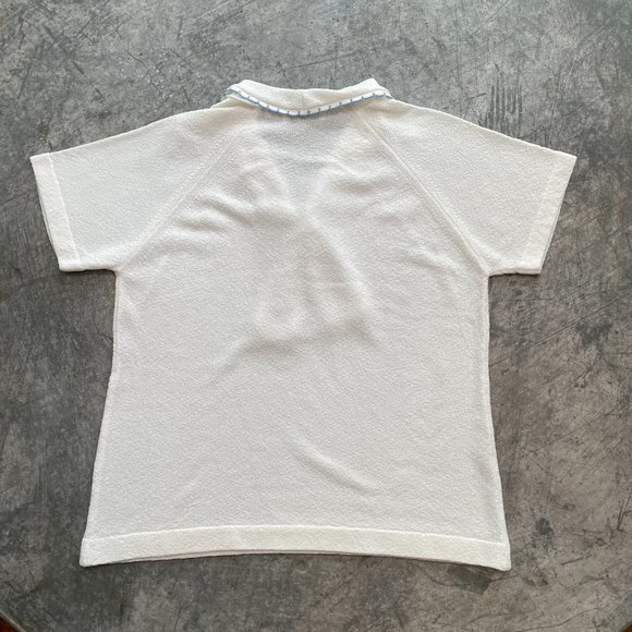 🎆🎇3fro$9 Women’s vintage blouse- white with blue trim- Size M - Picture 10 of 13